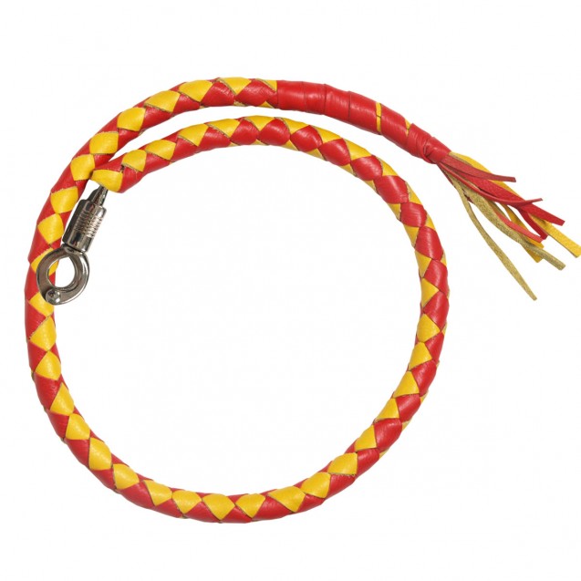 Red and Yellow Leather Motorcycle Whip
