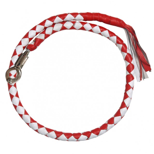 Red and White Leather Motorcycle Whip