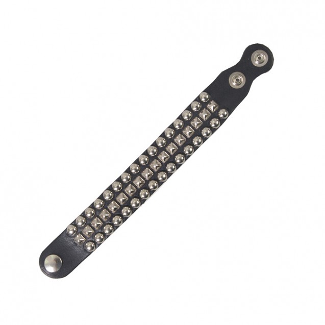 Black Leather Wrist Band with Studs